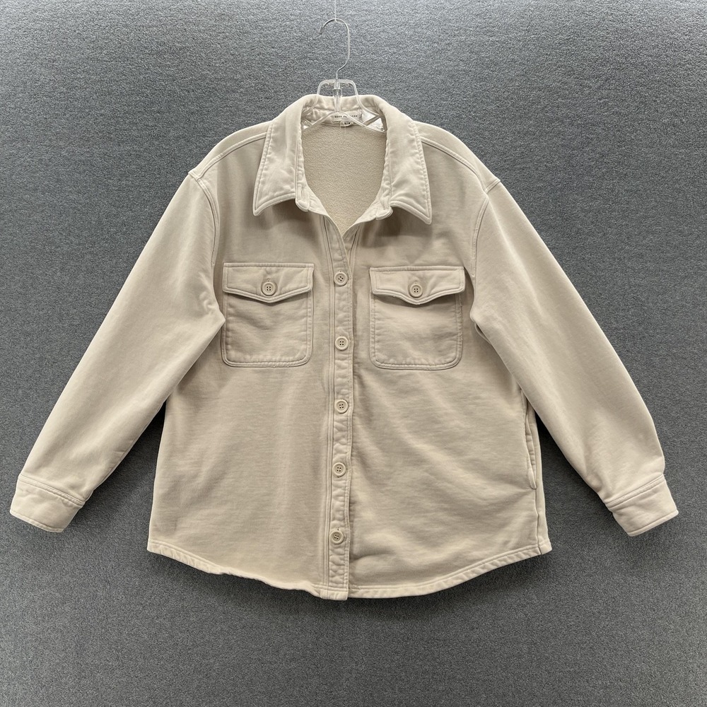 Good American Jacket Womens Large XL Cream Fleece Lined Button Up Shacket Cotton